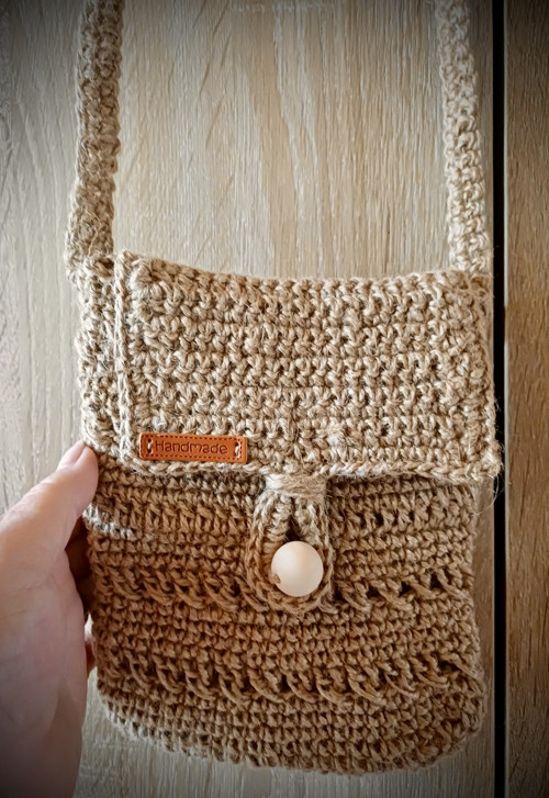 Háčkovaná jutová crossbody kabelka v boho stylu — foto 3
