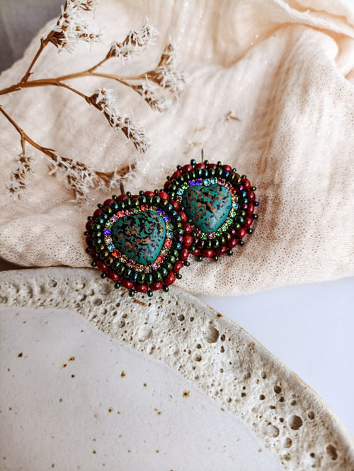 Mexican hearts n.9 - vyšívané náušnice — foto 3