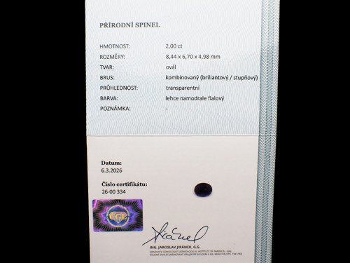 Spinel 2,00 ct – bluish violet, certifikát ČGL — foto 2