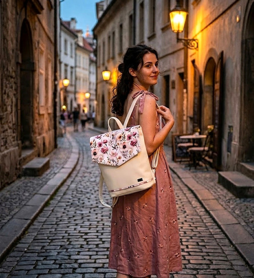 Batoh LENY- světle smetanová+ potištěná — foto 4