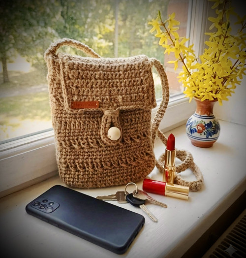 Háčkovaná jutová crossbody kabelka v boho stylu — foto 4