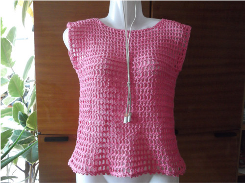 Háčkované tílko v modní růžové š.80-94cm — foto 2