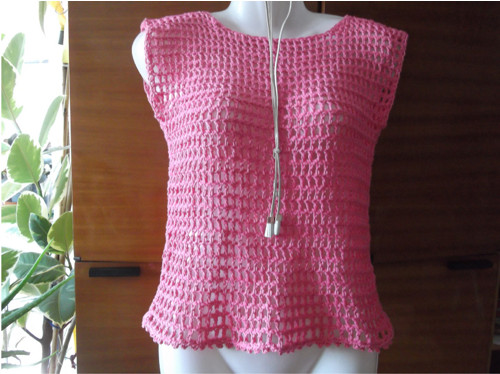 Háčkované tílko v modní růžové š.80-94cm — foto 3