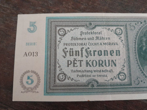 5 korun 1940 protektorát — foto 2