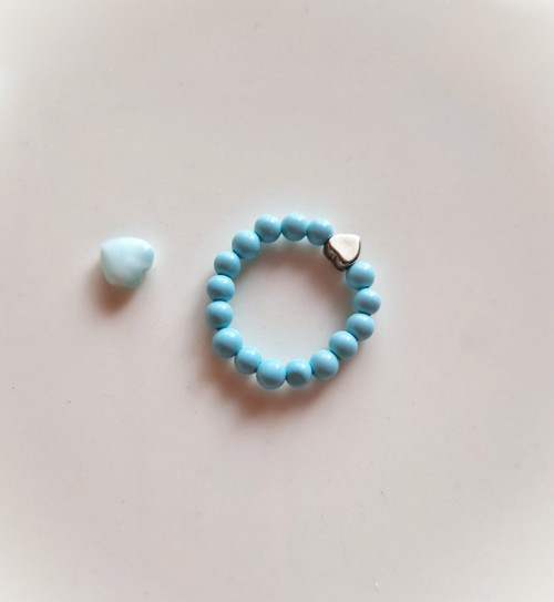 Přírodní výběrový larimar*srdce*ocel*prsten — foto 3