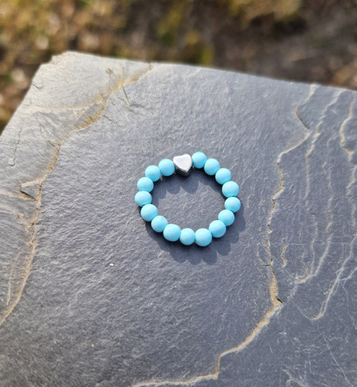 Přírodní výběrový larimar*srdce*ocel*prsten — foto 2