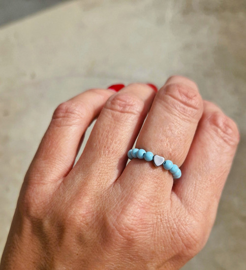Přírodní výběrový larimar*srdce*ocel*prsten — foto 4