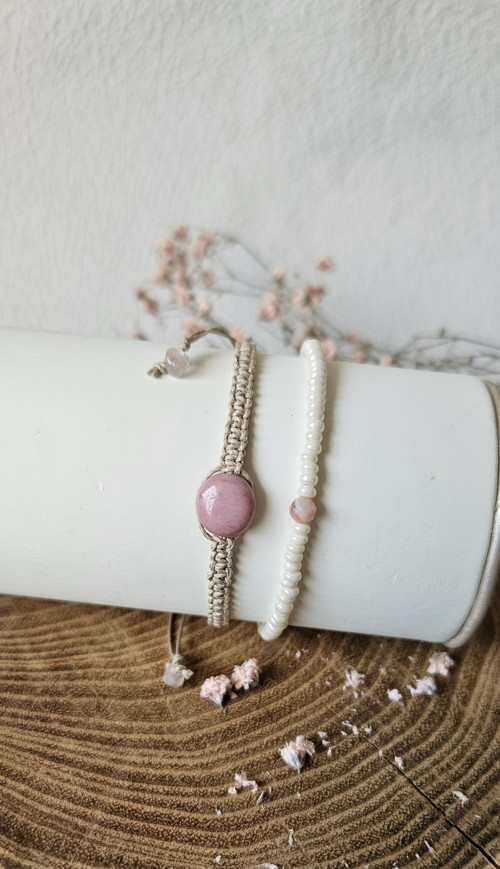 Macramé náramek s rodonitem - sada — foto 2