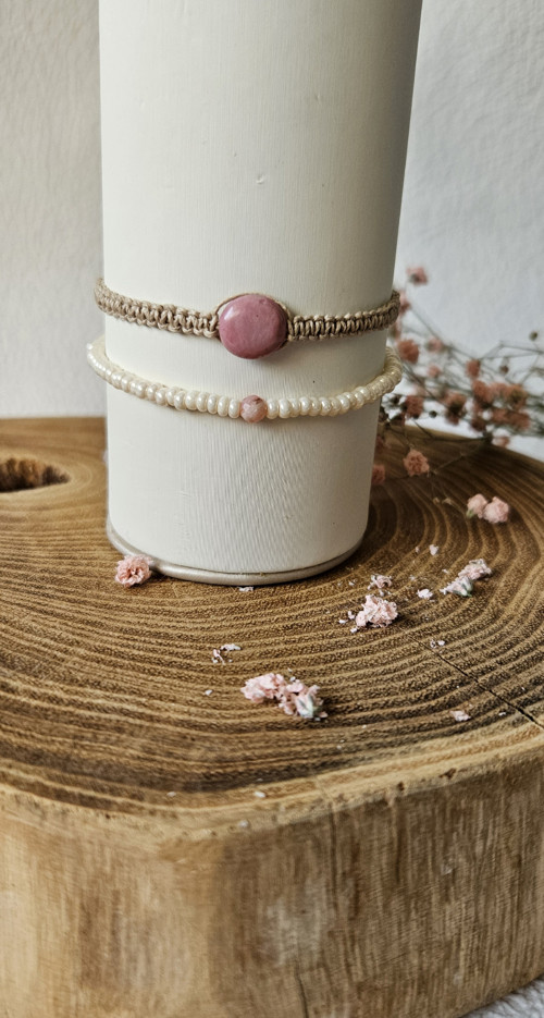 Macramé náramek s rodonitem - sada — foto 4