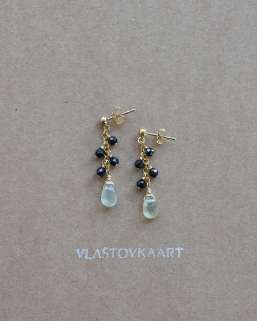 Zemělásky, prehnit, spinel, gold filled, náušnice — foto 2