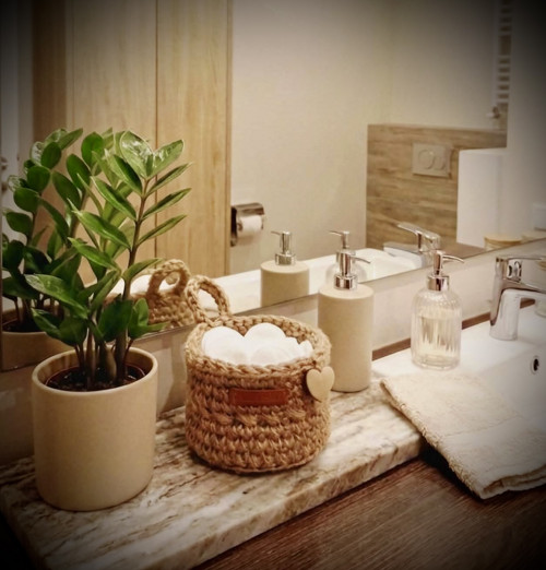 Háčkovaný jutový košíček-Boho organizér — foto 3