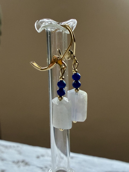 Náušnice chalcedon, azurit, zlac. chir. ocel — foto 3