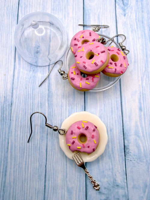 Náušnice Donuty jahodové — foto 3