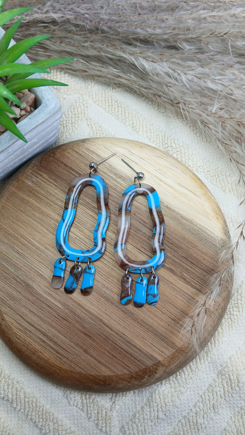 ​Modro-hnědé mramorované náušnice — foto 4