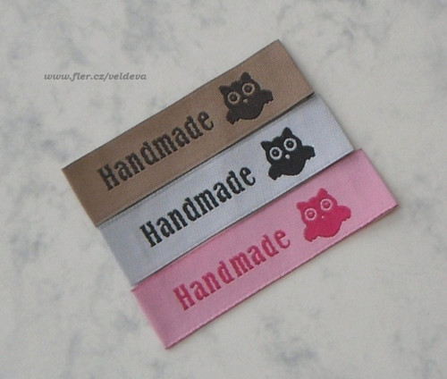 Štítek textilní handmade béžový 5 ks sovička — foto 3