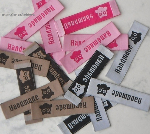 Štítek textilní handmade šedý 5 ks sovička — foto 3