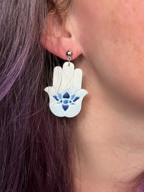 Náušnice Hamsa modré — foto 3