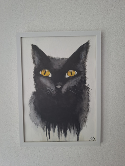 Autorský akvarel - černá kočka — foto 2