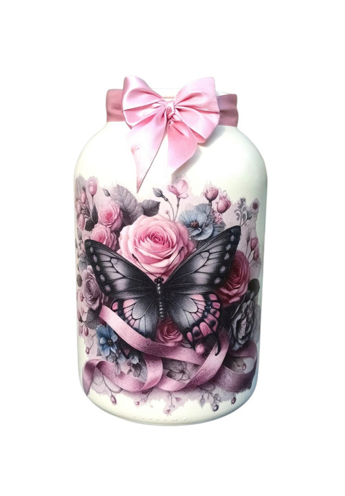 Lucerna s růžemi a motýlem – decoupage — foto 2