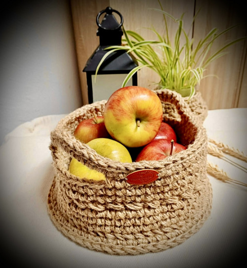Háčkovaný jutový košíček -boho ošatka — foto 5