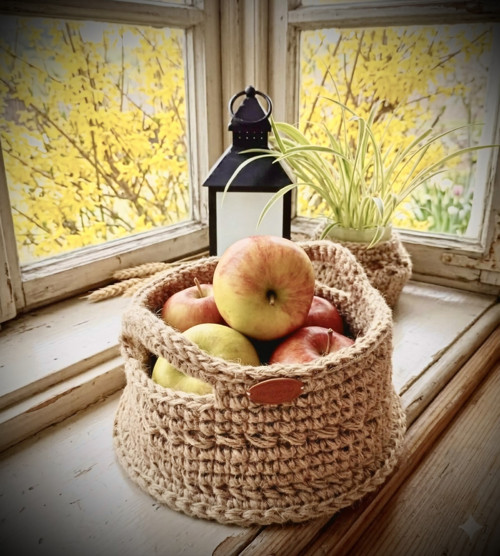 Háčkovaný jutový košíček -boho ošatka — foto 2
