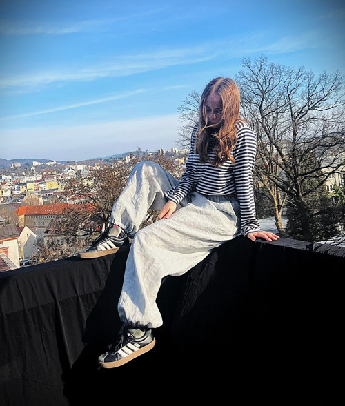 Lněné kalhoty vintage nebeské — foto 4