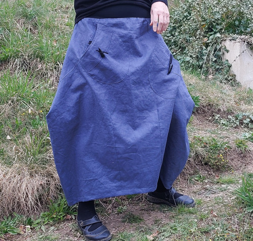 Lněná sukně dlouhá rohatá modrá — foto 2