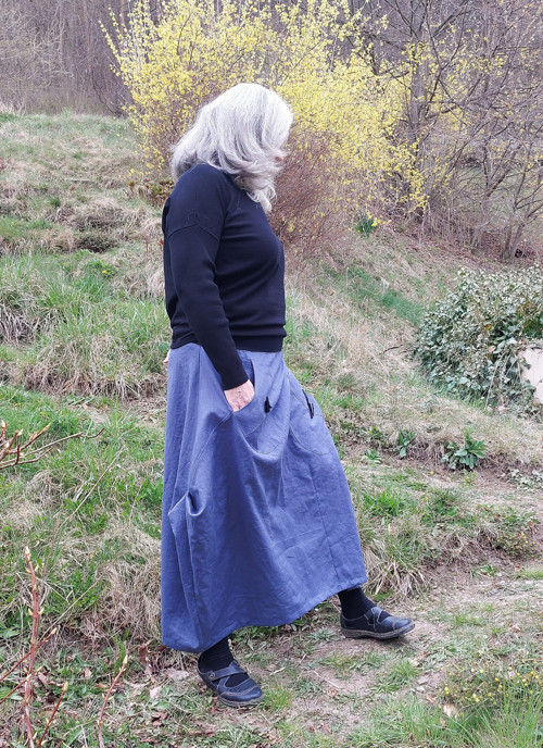 Lněná sukně dlouhá rohatá modrá — foto 5