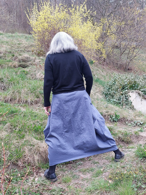 Lněná sukně dlouhá rohatá modrá — foto 6