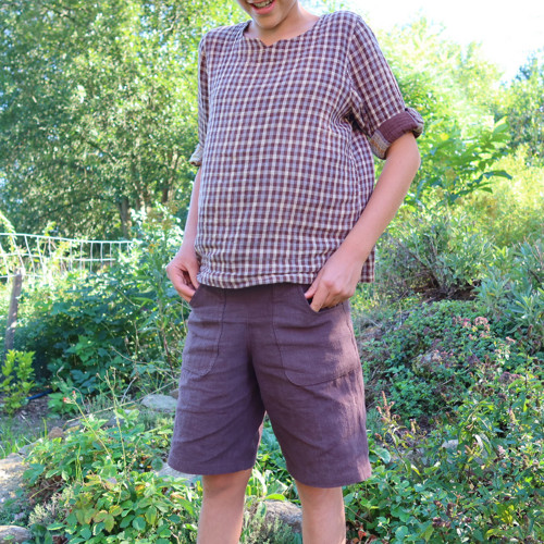 Lněné kraťasy čokoládové — foto 4