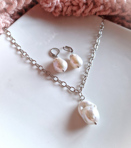 Velká barokní perla*duhová*chocker*ocel — foto 6