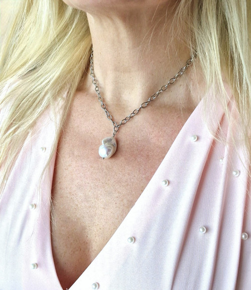 Velká barokní perla*duhová*chocker*ocel — foto 3