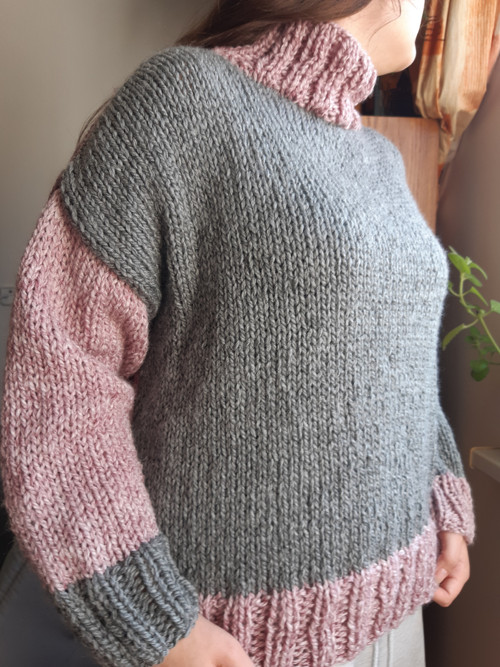Svetr 2V1,rúzová/tm.šedá SLEVA — foto 2