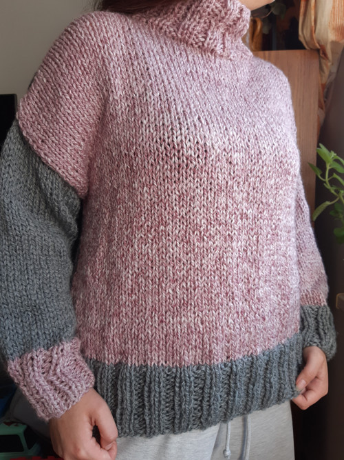 Svetr 2V1,rúzová/tm.šedá SLEVA — foto 5