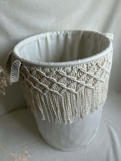 Úložný koš macramé – režný SKLADEM — foto 2