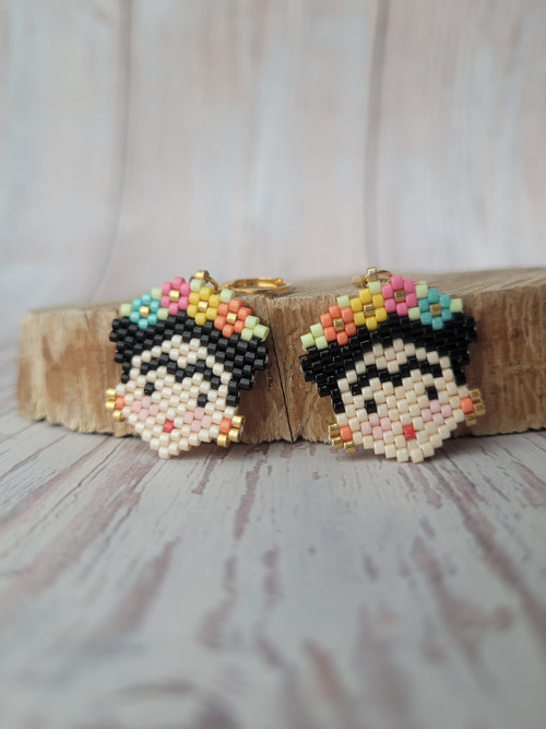 Ručně šité náušnice "Frida Kahlo" — foto 2