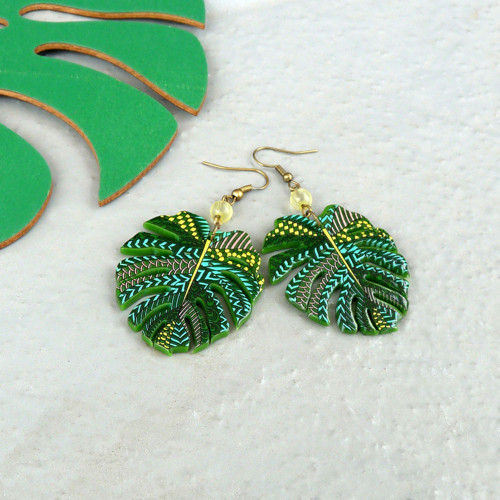 Náušnice - monstera pestrá — foto 6