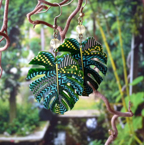 Náušnice - monstera pestrá — foto 3