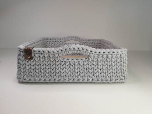Háčkovaný úložný košík světle šedý 31 × 31 cm — foto 2