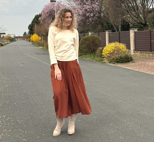 Kalhotová sukně maxi sienna — foto 3