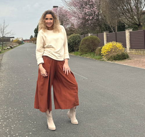 Kalhotová sukně maxi sienna — foto 4
