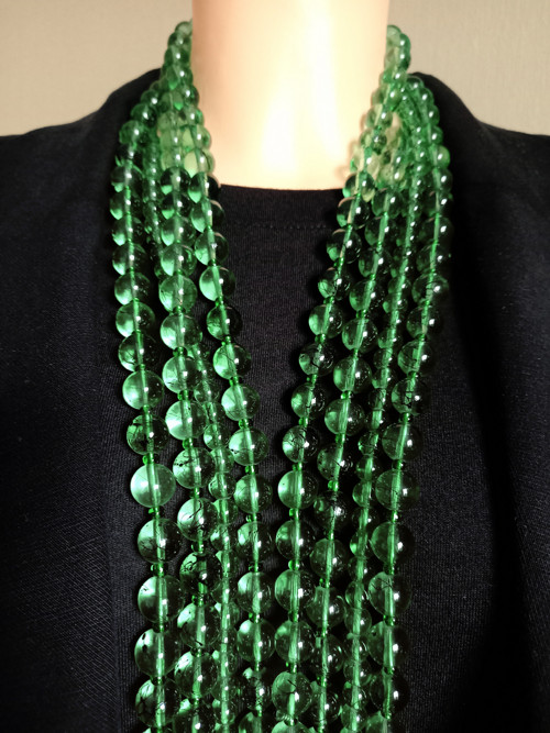 Zelené skleněné korále s niťovým dekorem - dlouhéM — foto 6