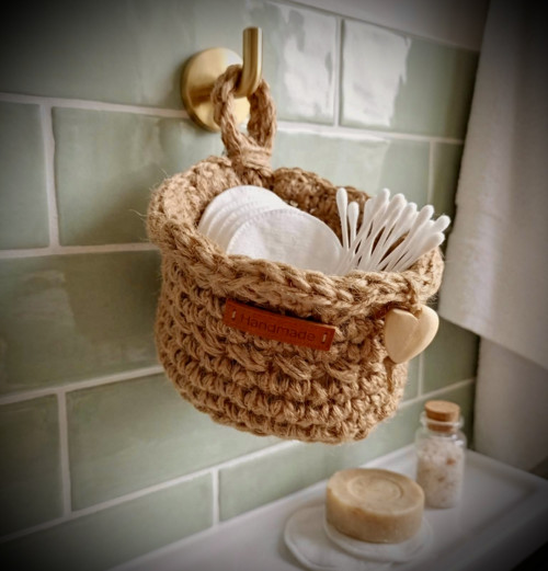 Háčkovaný jutový košíček-Boho organizér — foto 5