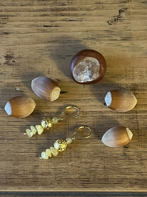 Náušnice láva, jantar, prehnit, chirurgická ocel — foto 2