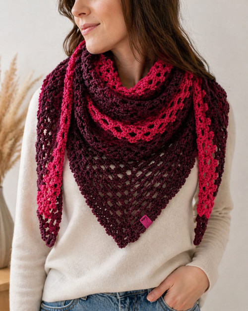 Ručně háčkovaný šátek Bordeaux Pink — foto 5