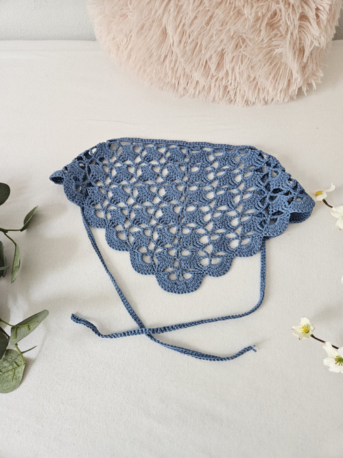 Háčkovaný šatek do vlasů Denim Blue — foto 5