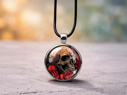 Náušnice a přívěsek Lebka v růžích — foto 2