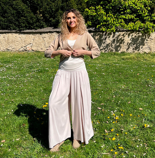 Kalhotová sukně pudrová — foto 2