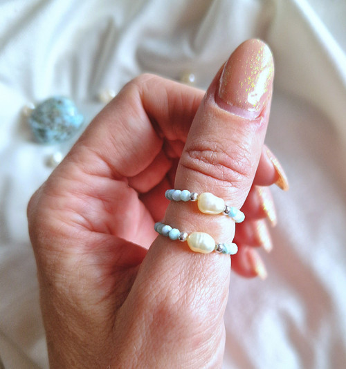 Perla*broušený larimar*stříbro*prsten — foto 2
