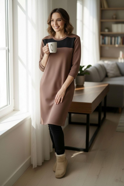 Dámské šaty máslové hnědé - M — foto 3